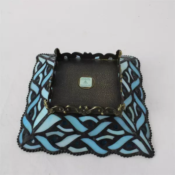 Party Lite Spring Water Blue Stained Glass Square Mosaic Pillar Candle Holder