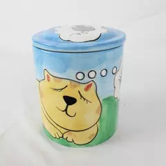Mr Bitt's Bakery Cat Dreaming of Mouse Hand Painted Ceramic Cookie Jar