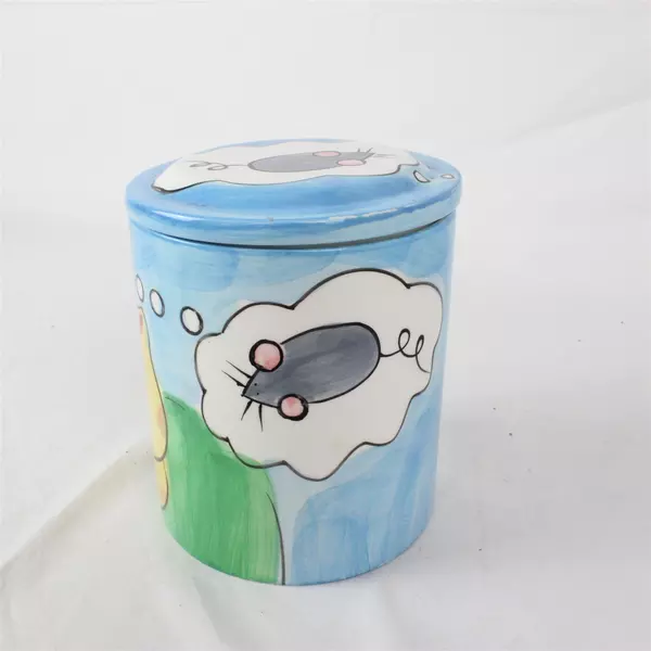 Mr Bitt's Bakery Cat Dreaming of Mouse Hand Painted Ceramic Cookie Jar
