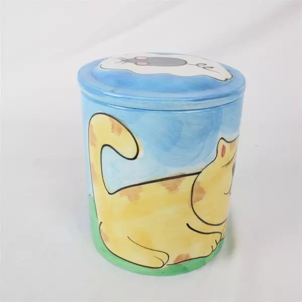 Mr Bitt's Bakery Cat Dreaming of Mouse Hand Painted Ceramic Cookie Jar