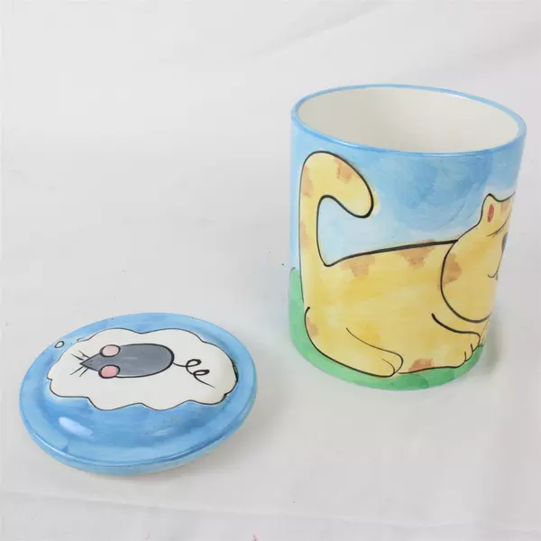 Mr Bitt's Bakery Cat Dreaming of Mouse Hand Painted Ceramic Cookie Jar