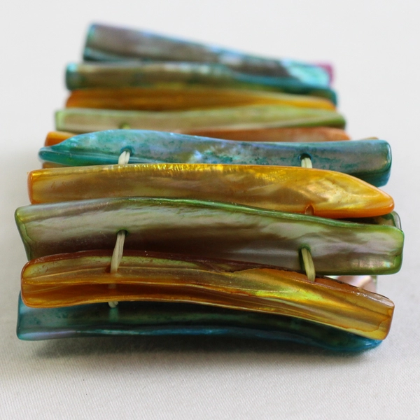Chunky Abalone Mother of Pearl Shell Stretch Bracelet Stretchy Slip On