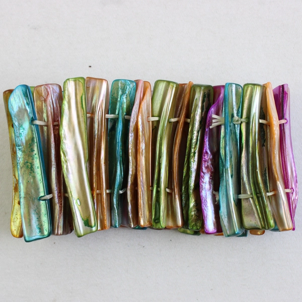 Chunky Abalone Mother of Pearl Shell Stretch Bracelet Stretchy Slip On