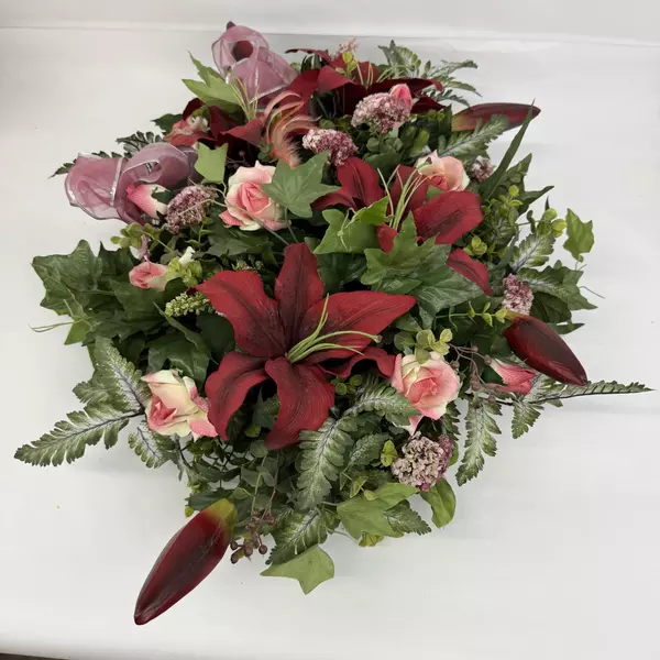 Artificial Floral Arrangement Roses Hydrangeas Lilies Greenery 27 x 22 Inches