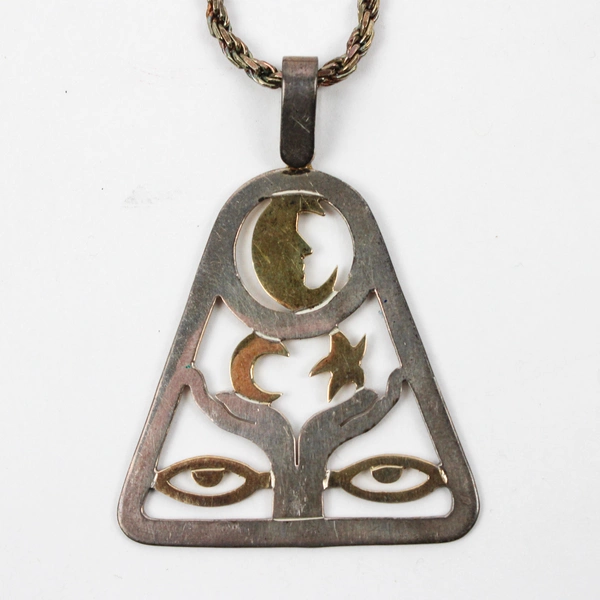 Vintage Sterling Silver Celestial Pendant Necklace Signed Toitu 30"