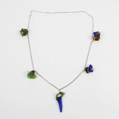 Tumbled Sea Glass Necklace Silver Tone Chain Blue Green Brown 21 Inch Jewelry