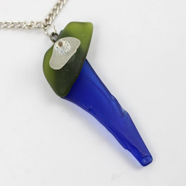 Tumbled Sea Glass Necklace Silver Tone Chain Blue Green Brown 21 Inch Jewelry