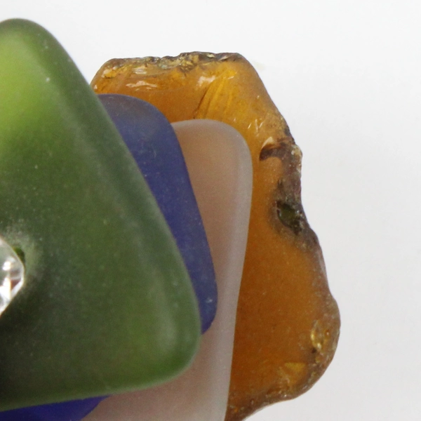 Tumbled Sea Glass Necklace Silver Tone Chain Blue Green Brown 21 Inch Jewelry