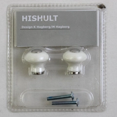 Ikea HISHULT Round Knobs Porcelain White 1" NEW 2PK Vintage Style 202.731.41
