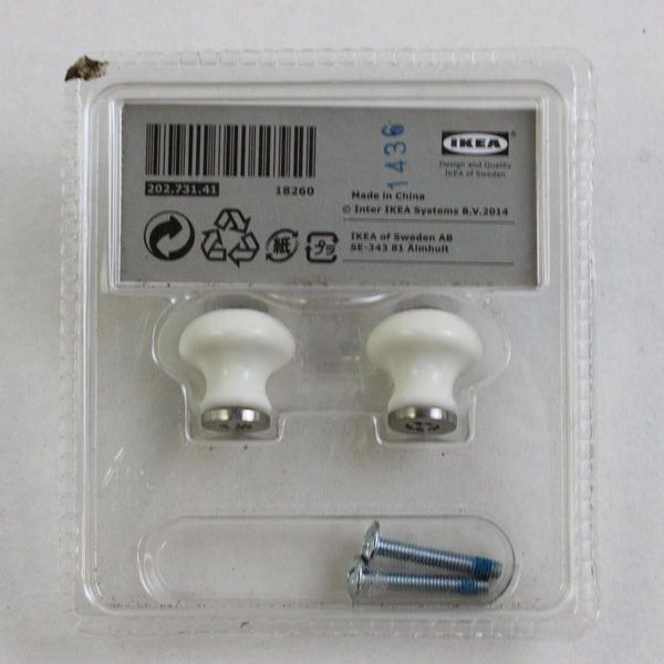 Ikea HISHULT Round Knobs Porcelain White 1" NEW 2PK Vintage Style 202.731.41