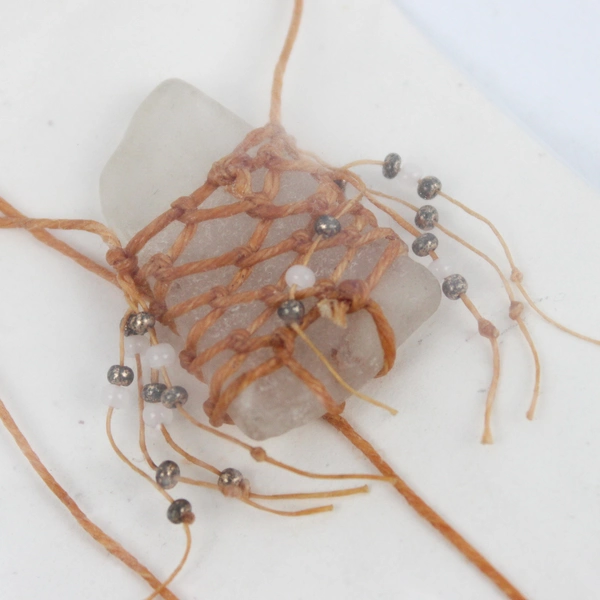 Northwest Colorless Beach Glass Wax Linen Netting Necklace