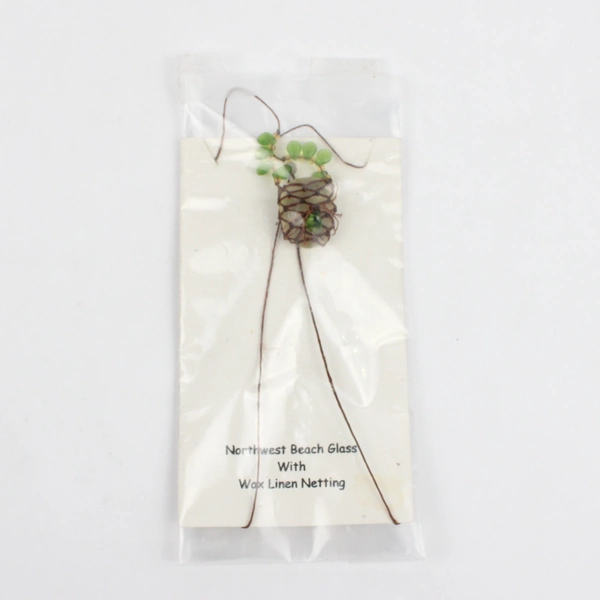 Northwest Green Beach Glass Wax Linen Netting Necklace
