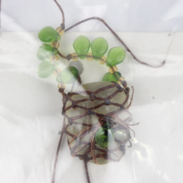 Northwest Green Beach Glass Wax Linen Netting Necklace
