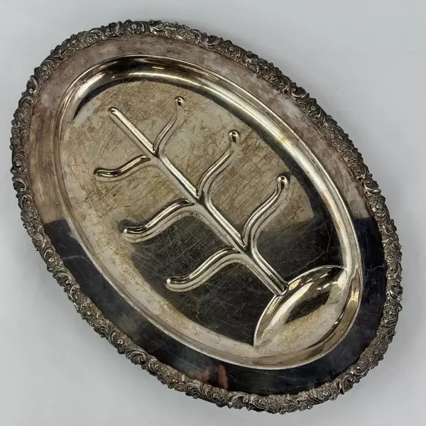 Vintage Friedman Silver Company Tree Well Silver Plate 19” Footed Oval Platter