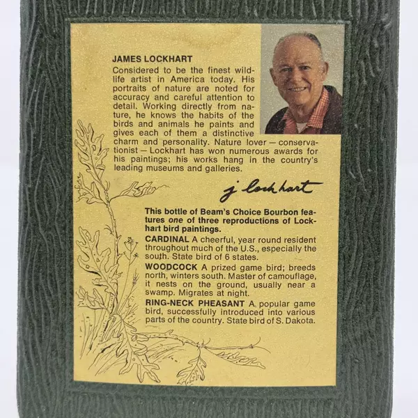 1970's Jim Beam Bourbon Whiskey Decanter With James Lockhart Cardinal Artwork