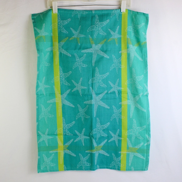 Primitive Artisan Nautical Starfish Plaid Cotton Tea Towel Coastal Decor