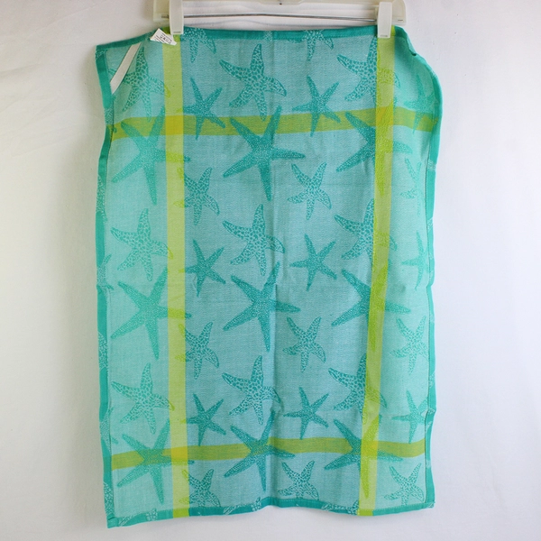Primitive Artisan Nautical Starfish Plaid Cotton Tea Towel Coastal Decor