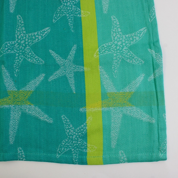 Primitive Artisan Nautical Starfish Plaid Cotton Tea Towel Coastal Decor