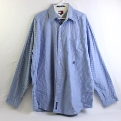 Tommy Hilfiger Long Sleeve Dress Shirt Blue/White Gingham Men's Shirts XL Flawed