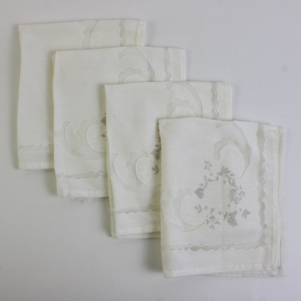 Set of 4 Vintage White Organdy Cocktail Napkins