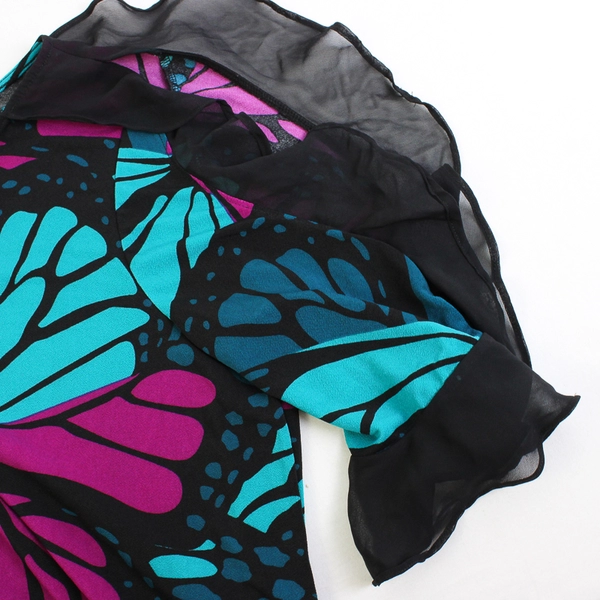 Bold Elements Blue/Pink/Black Butterfly Patterned Blouse Women's Size XL
