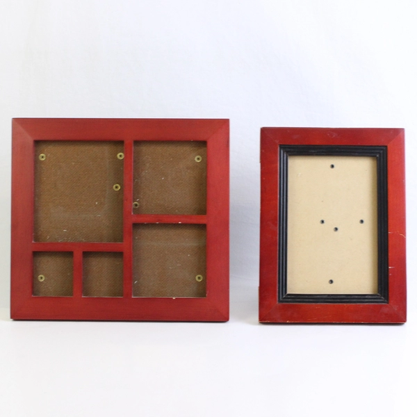 Lot of 2 Cherry Wood Photo Frames 5x7 Single & 5-Section Multi-Frame Vintage