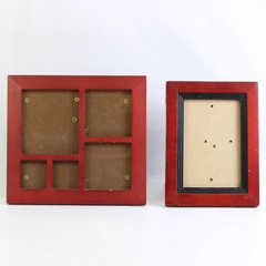 Lot of 2 Cherry Wood Photo Frames 5x7 Single & 5-Section Multi-Frame Vintage