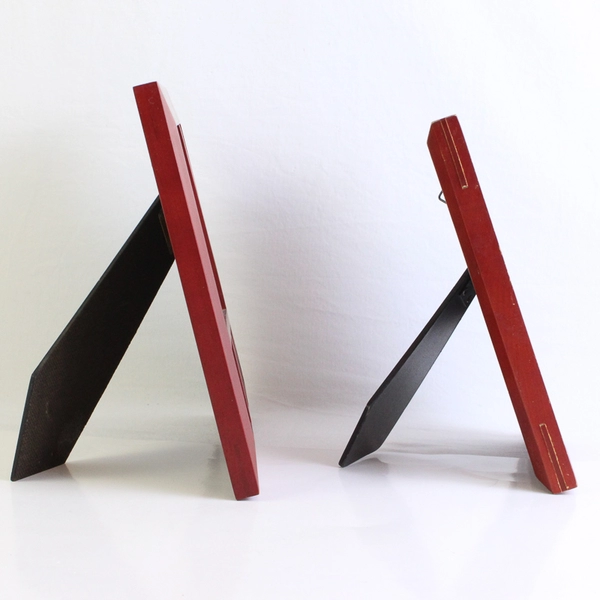 Lot of 2 Cherry Wood Photo Frames 5x7 Single & 5-Section Multi-Frame Vintage