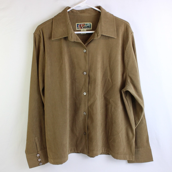 La Cabana Long Sleeve Button Up Shirt Solid Brown Color Womens Size XXL