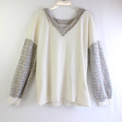 Davi&Dani Women's L Cream Woven Pullover Sweater