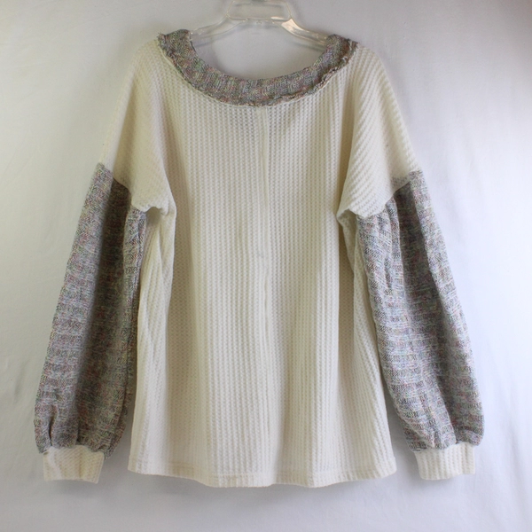 Davi&Dani Women's L Cream Woven Pullover Sweater