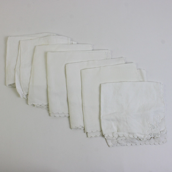 Lot of 7 Vintage White Cutwork Napkins Fabric Upcycling FLAWED