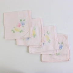 Set of 4 Vintage Pink Damask Floral Napkins FLAWED
