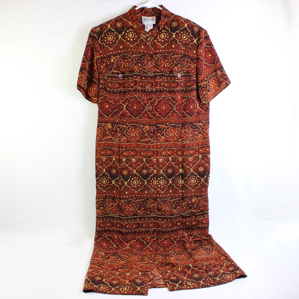 Olivia Rose Women's 16M Orange and Brown Hawaiian Button-Up Dress