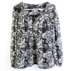 A.n.a. Grean/Black Floral Long Sleeve Blouse Women's Size XL