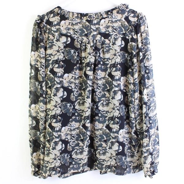 A.n.a. Grean/Black Floral Long Sleeve Blouse Women's Size XL