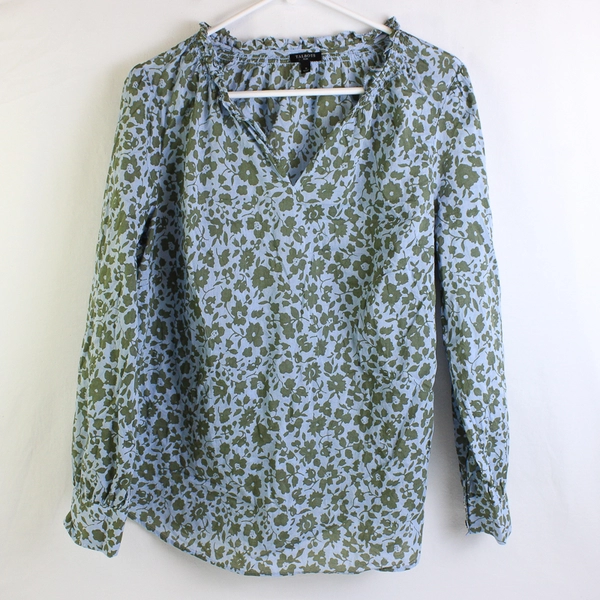 Talbots Plus Green/Blue Floral Long Sleeve Blouse 100% Cotton Women's Size X