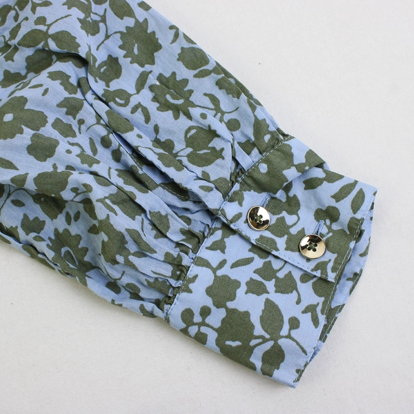 Talbots Plus Green/Blue Floral Long Sleeve Blouse 100% Cotton Women's Size X