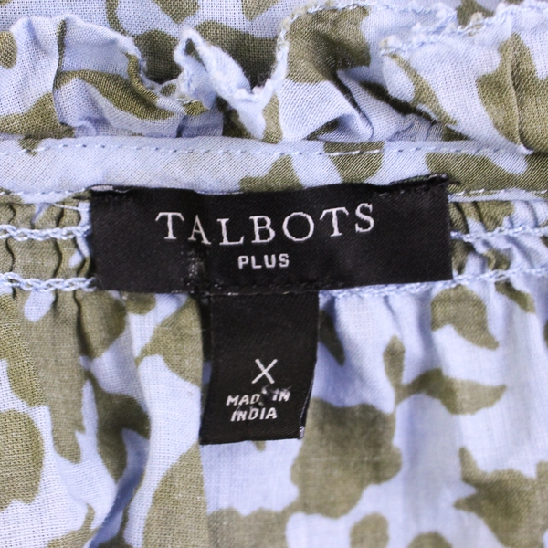 Talbots Plus Green/Blue Floral Long Sleeve Blouse 100% Cotton Women's Size X
