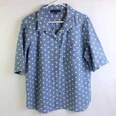 Tommy Hilfiger Blue/White Polka Dot Short Sleeve Button Up Shirt Women's Size XL
