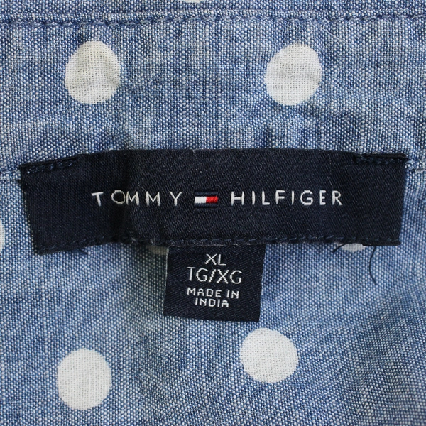 Tommy Hilfiger Blue/White Polka Dot Short Sleeve Button Up Shirt Women's Size XL