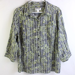 Christopher & Banks Floral/Strip Quarter Length Sleeve Button Up Women's Size XL