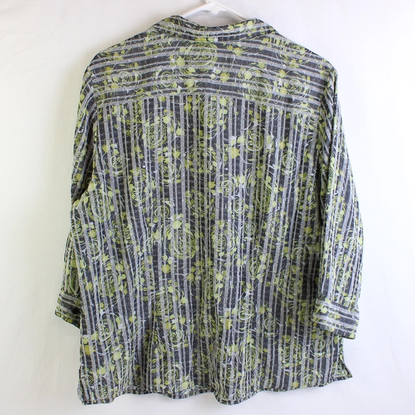 Christopher & Banks Floral/Strip Quarter Length Sleeve Button Up Women's Size XL