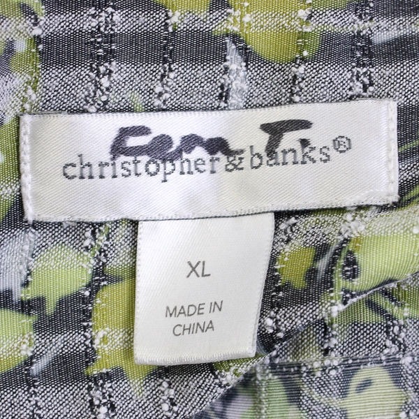 Christopher & Banks Floral/Strip Quarter Length Sleeve Button Up Women's Size XL