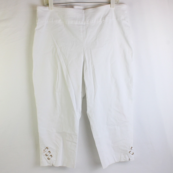 Zac & Rachel White Capri Pants Elastic Waist Band Rose Gold Hardware Women's 16