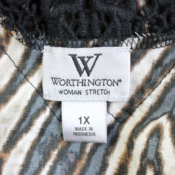 Worthington Women Stretch Animal Print Short Sleeve Top Women's Size 1X