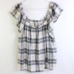 Lucky Brand Multicolor Plaid Short Sleeve Top/Shirt Women's Size L