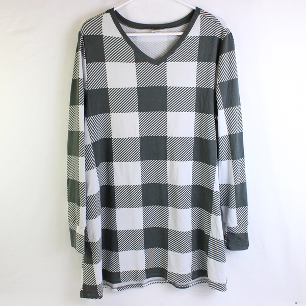 LuLaRoe Gray Gingham Long-Sleeve V-Neck Sweater Women's Large