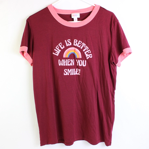 LuLaRoe Rainbow Graphic Red Ringer T-Shirt Women's Medium