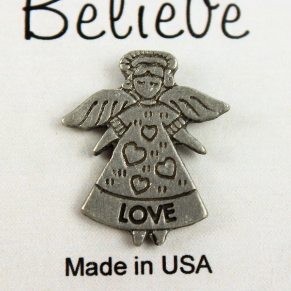Pewter Guardian Angel Brooch Silver Tone Love Brooch Pin